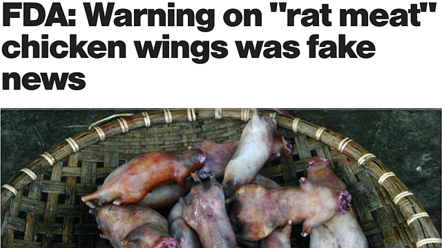 FDA: Warning on "rat meat" chicken wings was fake news