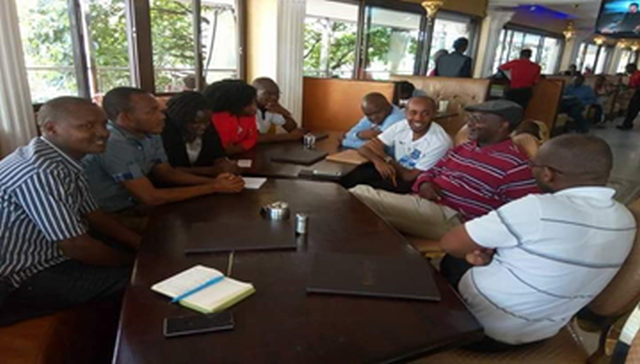 At Knowledge Café in Kilima Njaro Restaurant with KM Champions and Msc.KM Students from JKUAT listening to Toni Sittoni (Second from right) sharing about KM4Dev and KM opportunities in the development sector
