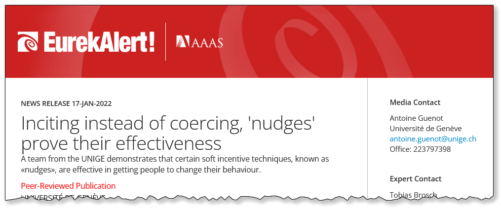 Inciting instead of coercing, 'nudges' prove their effectiveness