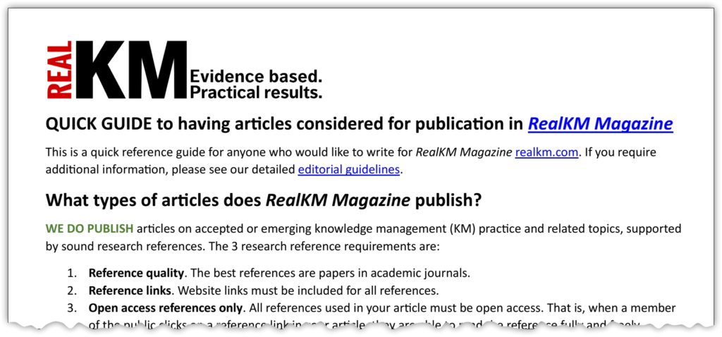 RealKM Magazine QUICK GUIDE to Article Submissions