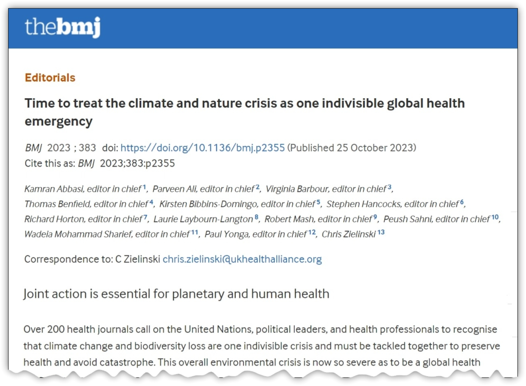Time to treat the climate and nature crisis as one indivisible global health emergency