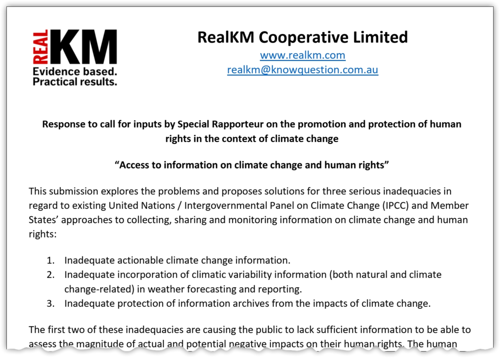 Response to call for inputs by Special Rapporteur on the promotion and protection of human rights in the context of climate change